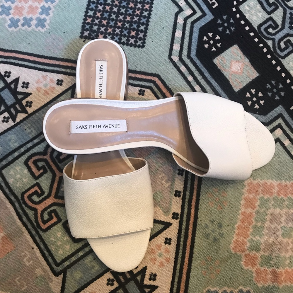 Saks Fifth Avenue Open Toe Krista Mules White NWOB